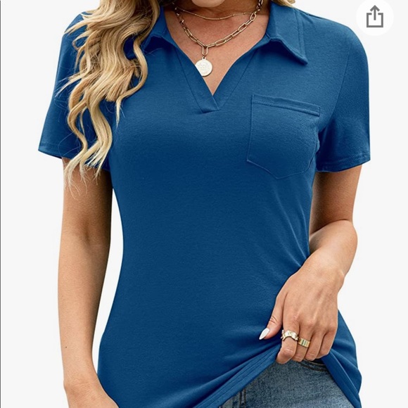 Akewei Tops - AKEWEI V-Neck Polo Shirt Short Sleeve Collared Tops Casual Tunic Blouse Medium